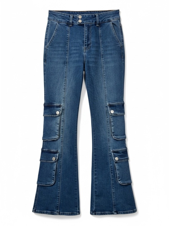 Forever 21 Denim - Forever 21 Womens 28 Cargo Flare Jeans High Rise Stretch Y2K Utility Blue Denim